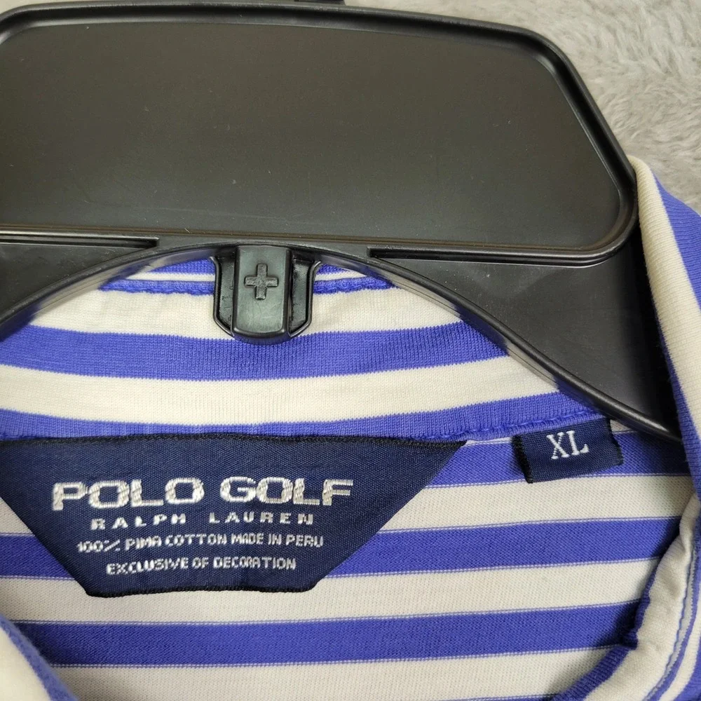 Ralph Lauren Polo Golf Shirt Mens XL Blue White Striped Short Sleeve‎ Casual